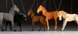 Sabina's decorative wooden horse marionettes