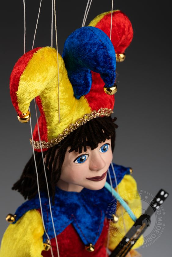 Jester With Lute - handmade Czech Marionette Puppet