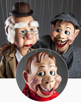 Howdy Doody, Inspector and Mister Bluster! Replicas of famous puppets from the mid-twentieth century