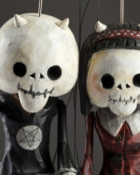 Superstars Devils - a cute devilish couple of hand-carved skeleton puppets