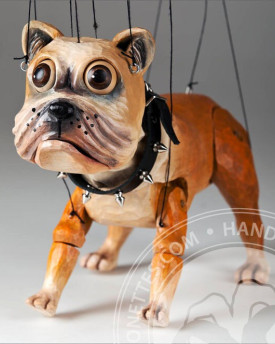 Marionnette Bulldog en bois sculptée à la main