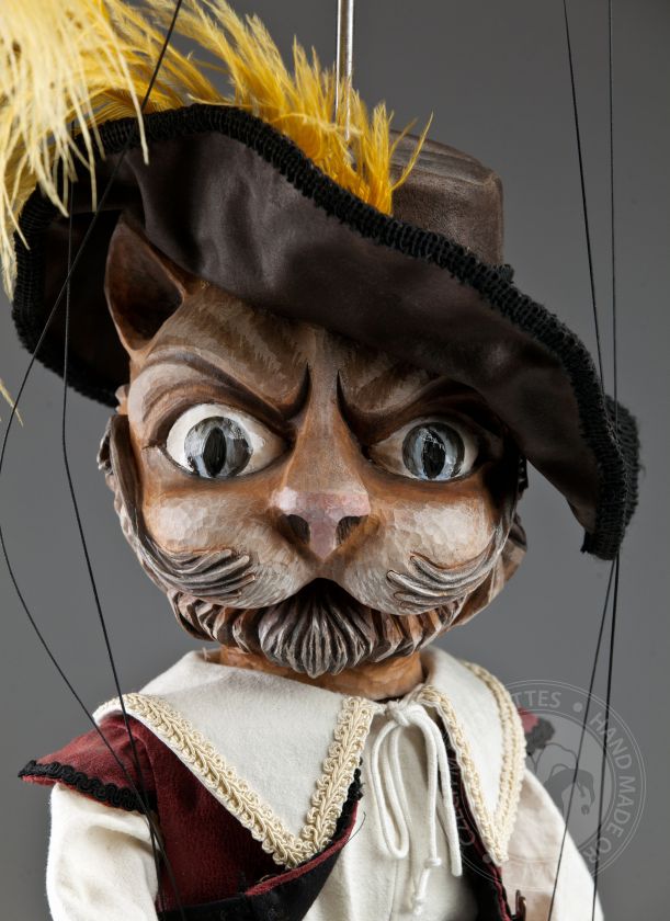 Le Chat Botté Marionnette en bois sculpté à la main