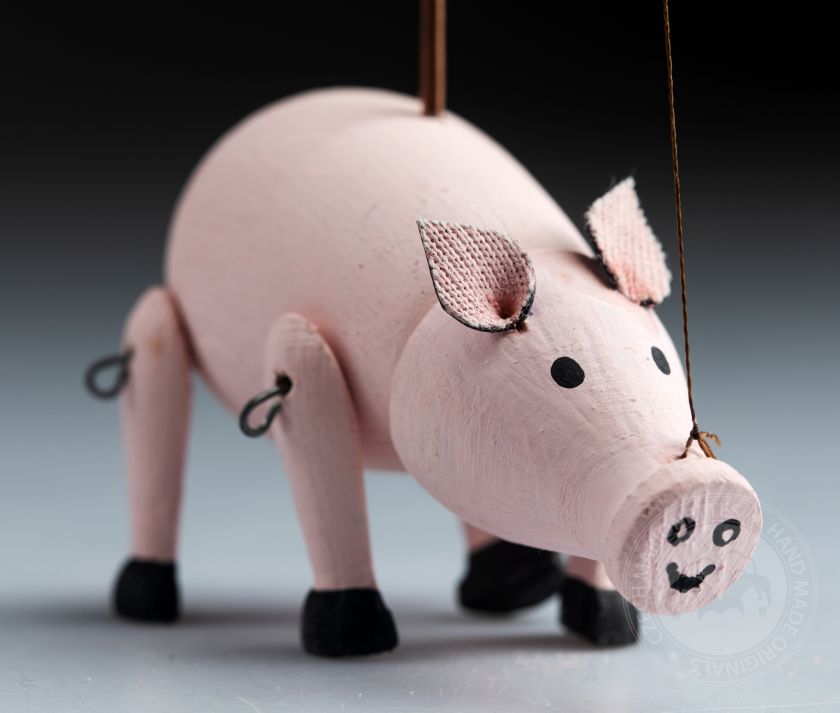 Cochon - Mini marionnette en bois