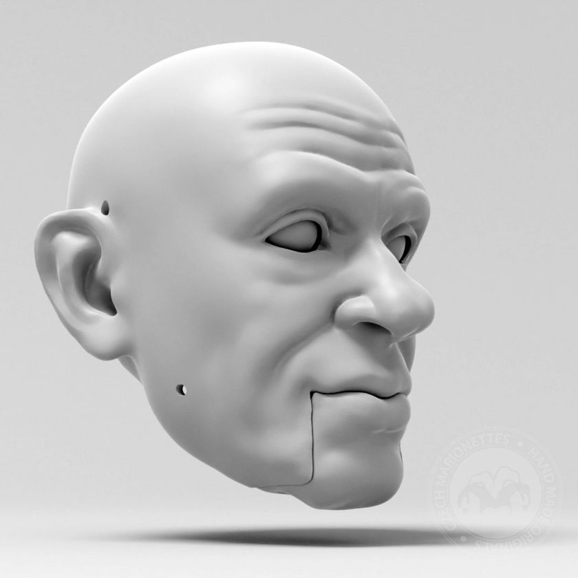 Homme âgé, modèle de tête 3D, yeux mobiles et bouche ouverte, pour impression 3D