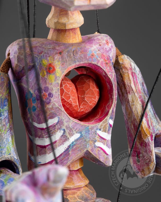 Squelette arc-en-ciel - Marionnette en bois sculptée à la main