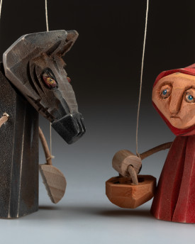 Wolf - Handgeschnitzte Holzmarionette im Stehen