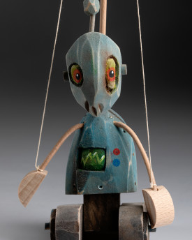 Robot - Marionetta in piedi in legno intagliato a mano