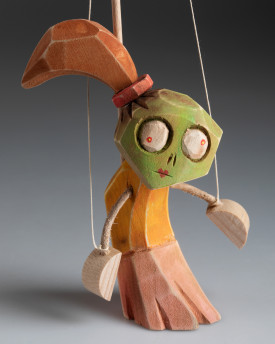 Zombie Girl - Marionnette debout en bois sculptée à la main